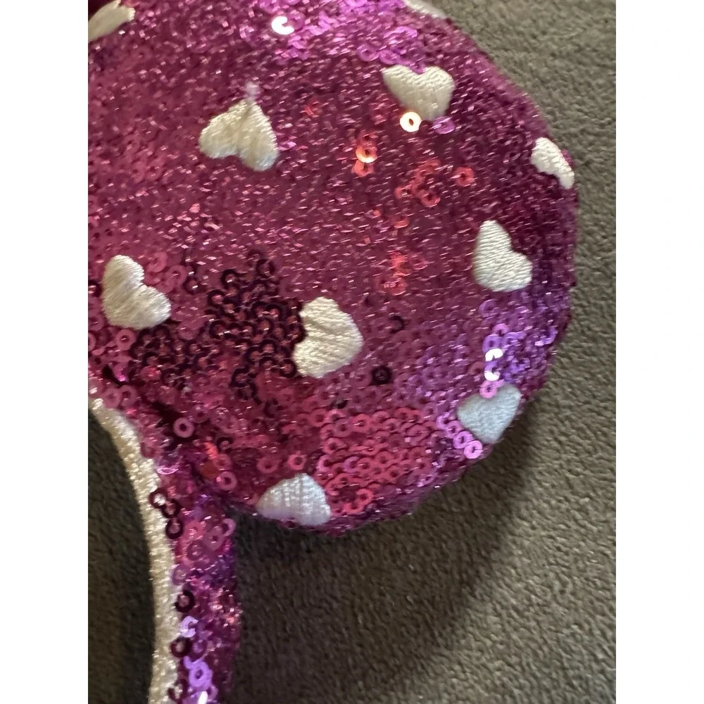 Disney- Parks Minnie Mouse Ears Bow Purple Sequin White Heart Headband Gifts CT3